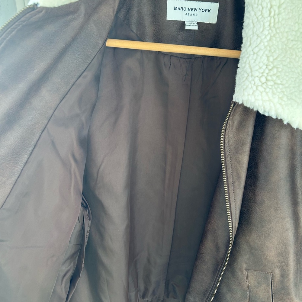 Marc New York Leather Jacket with Shearling Collar